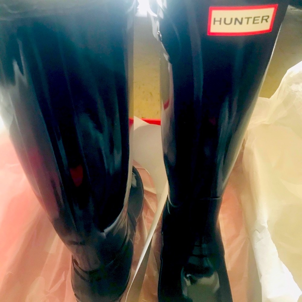 Hunter Gloss Black Tall Rain Boots with Logo